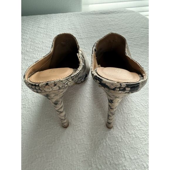 Express Snake Print Pointed Toe Stiletto Mule Heels Slip On Beige Black Size 7 - Picture 4 of 7